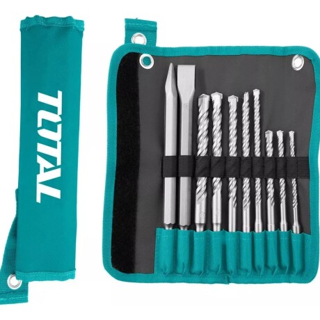 Kit Juego 10 Mechas y Cinceles Sds Plus Total para Rotomartillo Kit Juego 10 Mechas y Cinceles Sds Plus Total para Rotomartillo