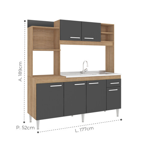 Kit de Cocina Compacta 6 Puertas 1 Cajón 177 x 189 x 52 cm Teka /Grafito