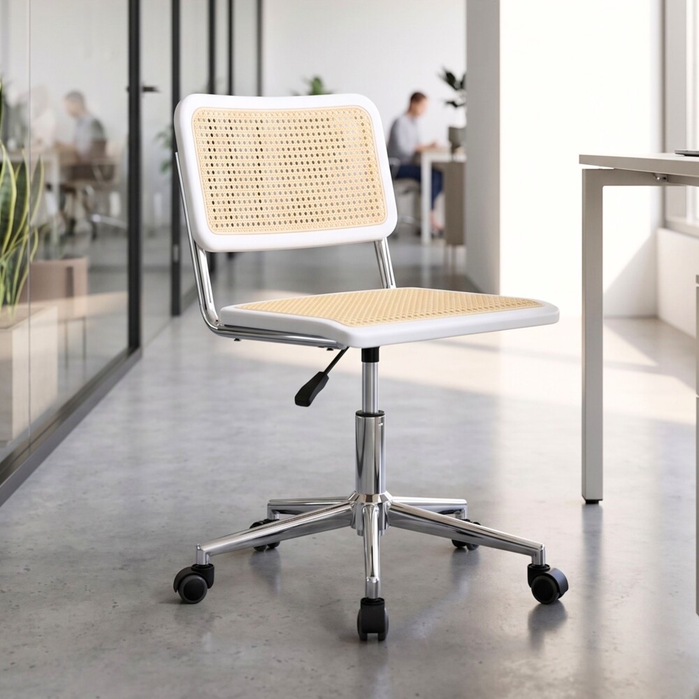 Silla de Escritorio Simil Rattan Blanco