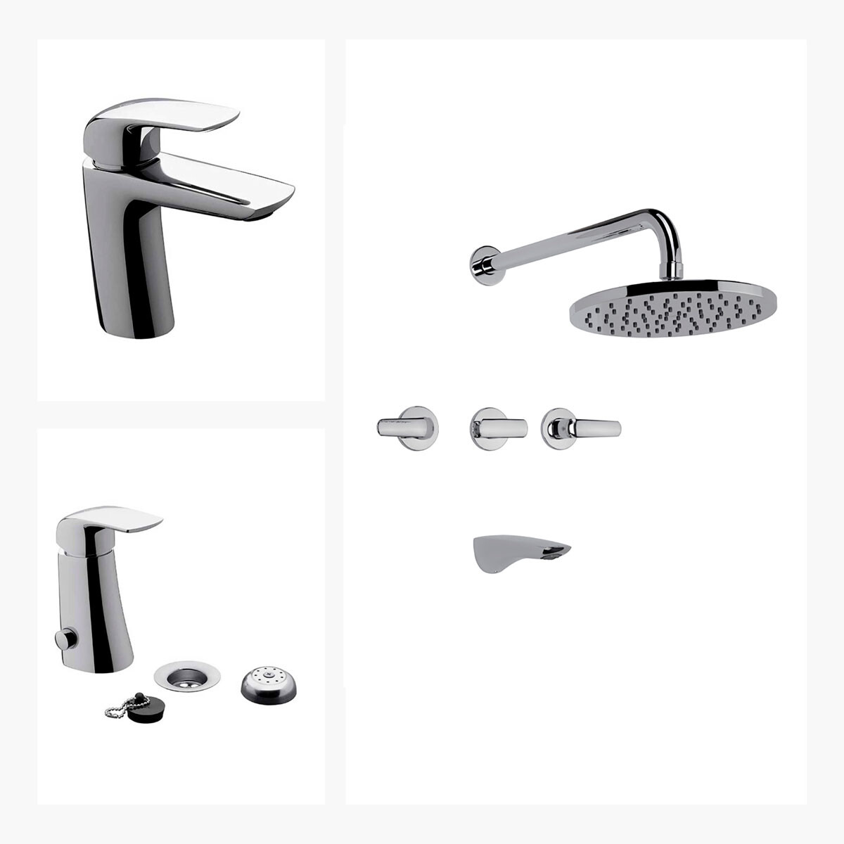 Juego Completo De Griferia, Incluye Lavatorio, Bidet Y Ducha De Embutir Epuyen Fv 