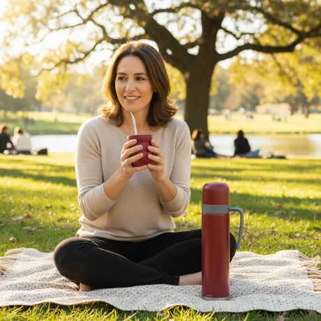 Set Termo 750ml con manija +mate 140ml +bombilla regalo Bordó