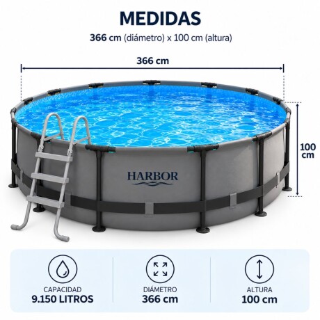 Piscina Estructural HARBOR Essential 9.150 L – Con Bomba, Cobertor y Escalera Piscina Estructural HARBOR Essential 9.150 L – Con Bomba, Cobertor y Escalera