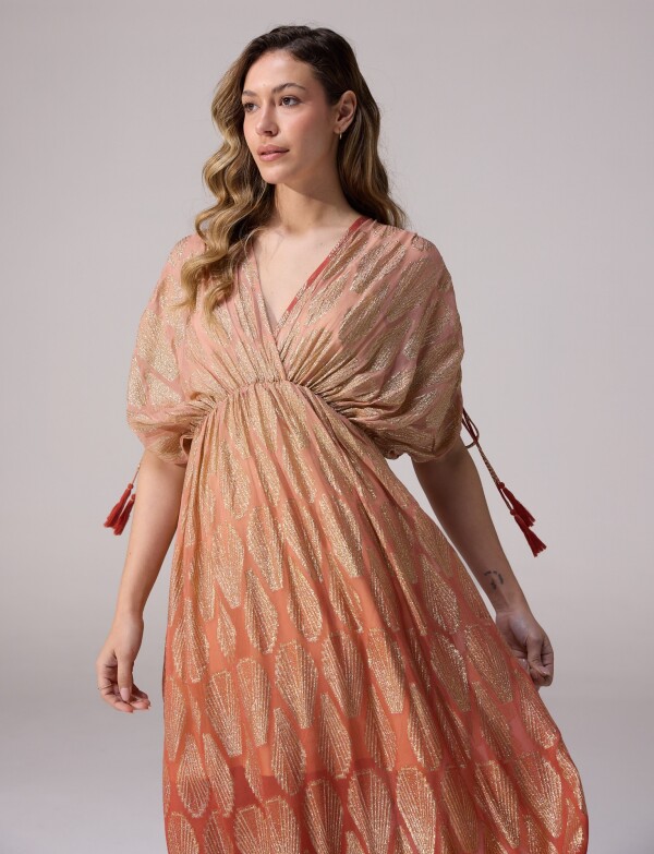 Vestido De Gasa Con Brillo Dorado ROSA/MULTI