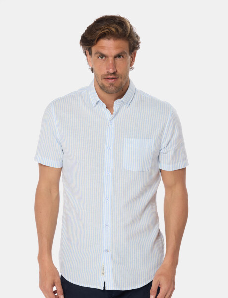 CAMISA DE LINO RAYADA Azul