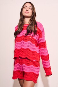 Sweater Textura Rayado Rojo