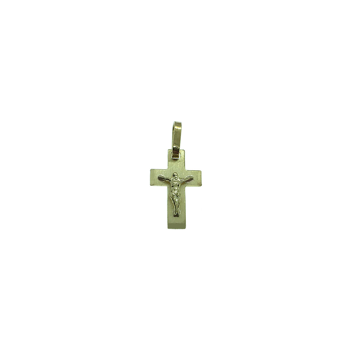Cruz chata de oro amarillo 18k con Cristo 