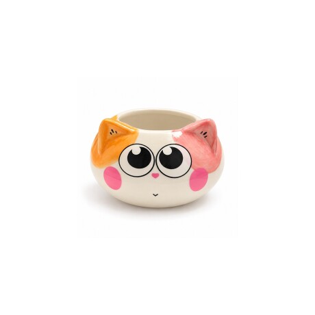 Maceta de cerámica gato naranja y rosado Blanco