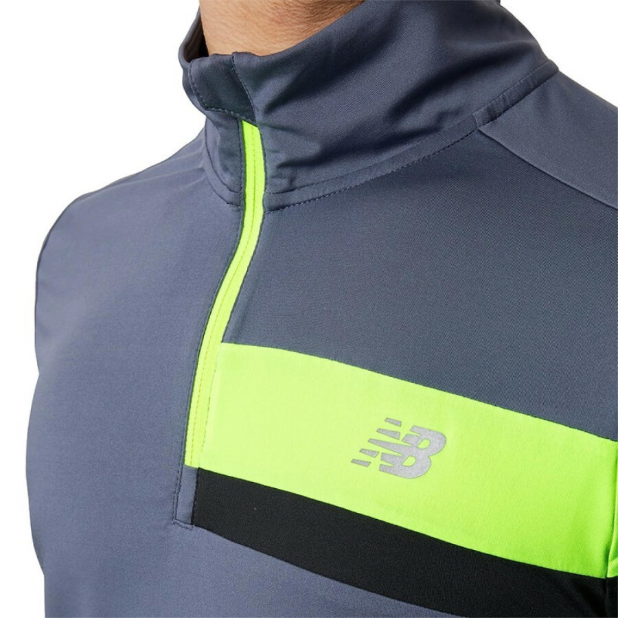 Buzo de Hombre New Balance Accelerate Half Zip Gris - Amarillo Fluo
