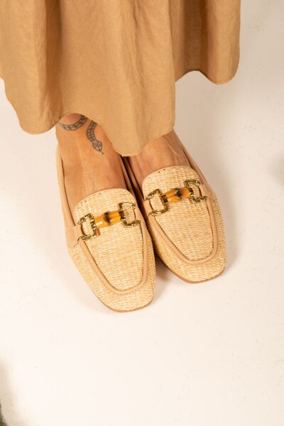 Mocasin yute con hebilla Beige