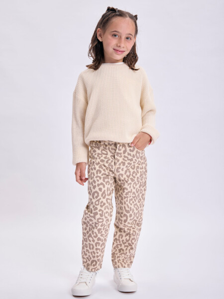 Pantalón jean slouchy Estampado Animal Taupe