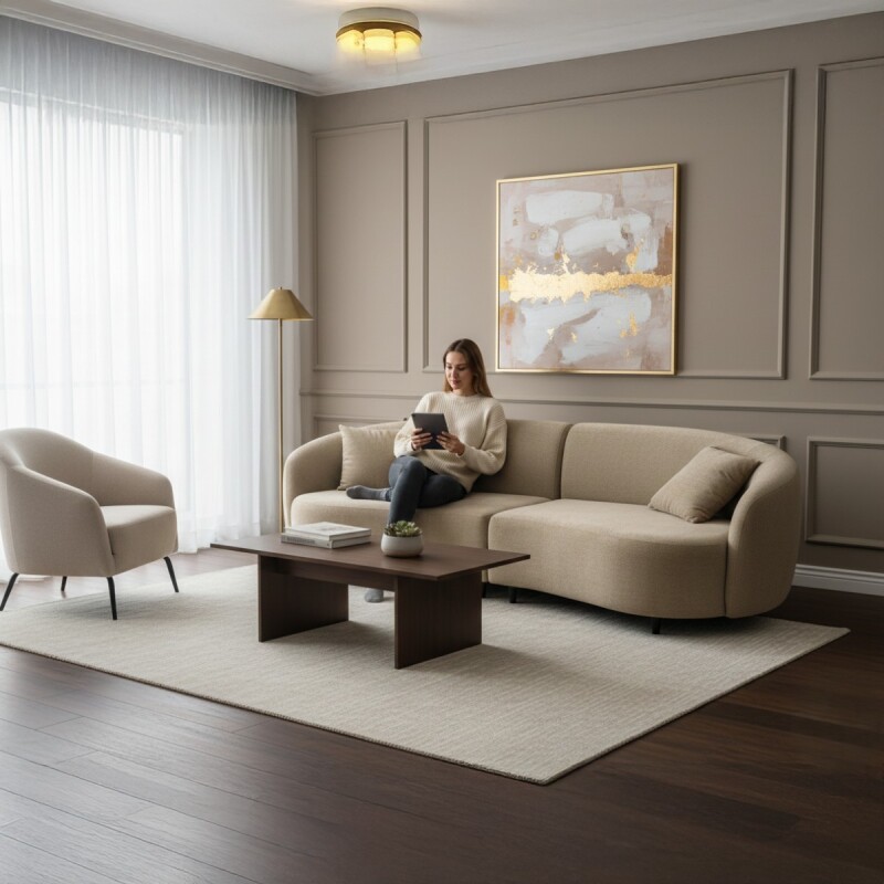 SOFA 4 PUESTOS 2PZS CURVED BEIGE #3 6243469 (CD) Unica