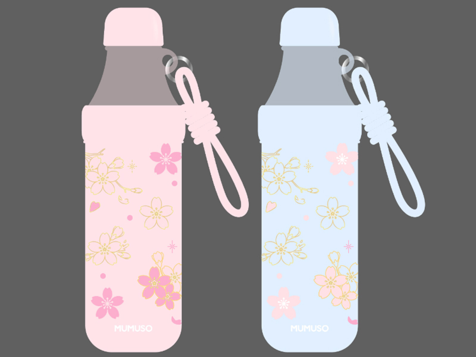 BOTELLA DE AGUA EN FORMA DE REFRESCO (FLOR DE CEREZO/AZUL/650 ML) 