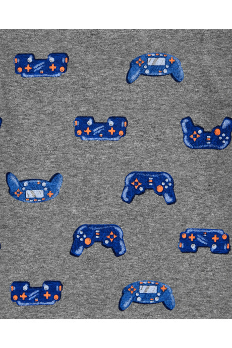 Pijama cuatro piezas de algodón, dos pantalones y dos remeras, diseño videojuegos Sin color