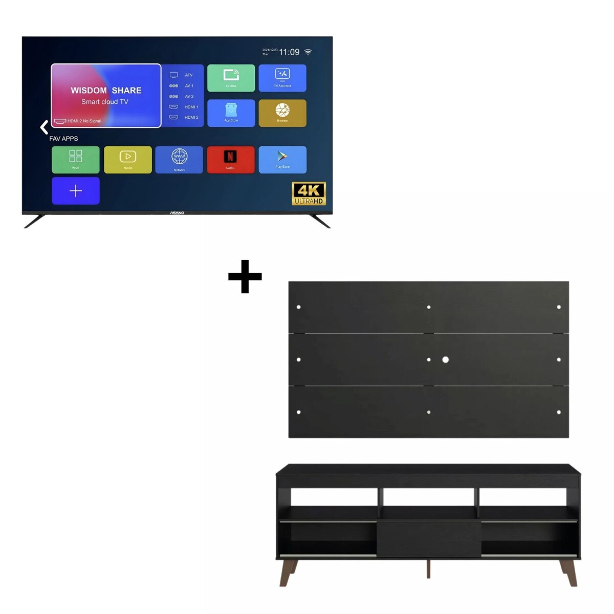 Rack con Panel para TV + TV Asano 65" Smart 4K 