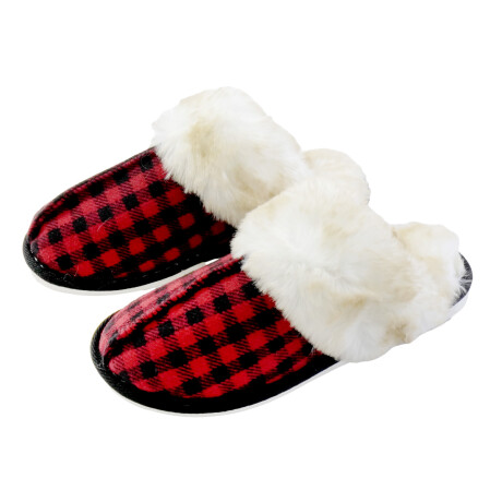 PANTUFLA DAMA ESCOCES ROJO FORRADO PIEL SUELA GOMA PANTUFLA DAMA ESCOCES ROJO FORRADO PIEL SUELA GOMA