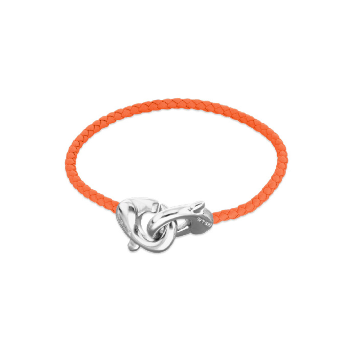 PULSERA DE CUERO NARANJA CON MOSQUETÓN ENTRELAZADO BAÑADO EN PLATA - Pulsera 