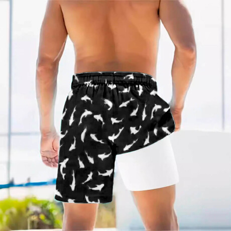 Set X2 Short Bermuda Playa Overzise Estampado Verano Negro Blanco