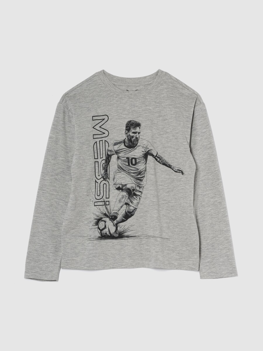 Remera Messi Manga Larga Niño - Regular Grey 