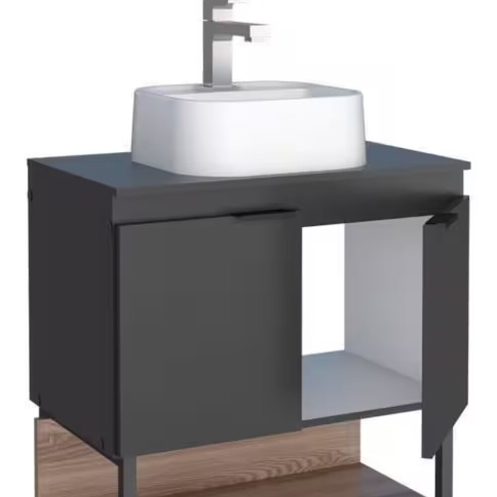 Mueble de baño suspendido Salvia negro 60cm con tapa sin bacha Mueble De Baño Suspendido Salvia Negro 60cm Con Tapa Sin Bacha
