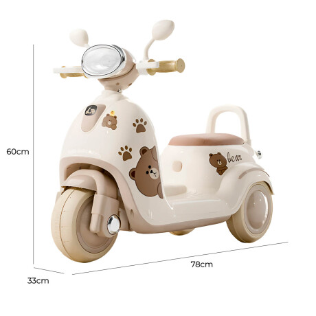 Triciclo Eléctrico Infantil Moto Para Niños A Batería Beige