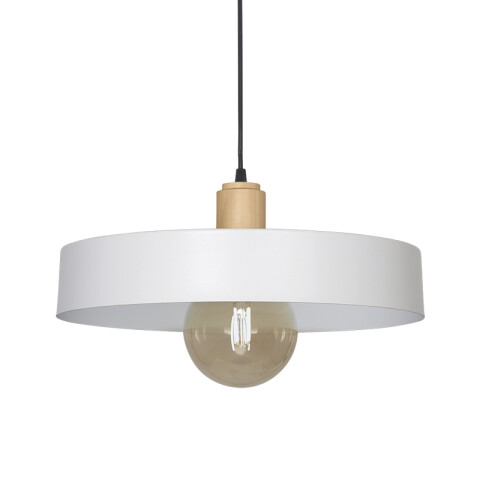 Colgante pantalla metal blanco y madera E27 Ø400mm JU0382