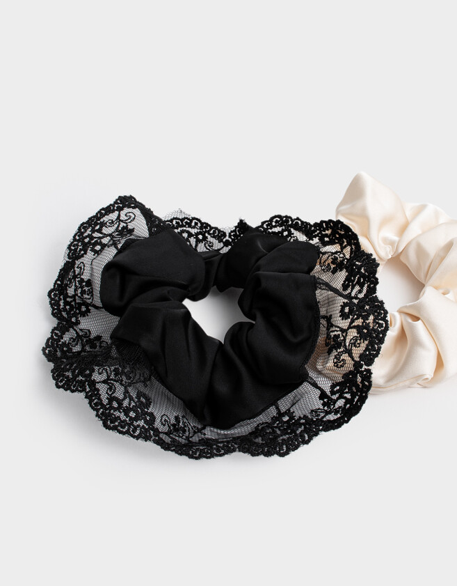 Skunzies De satén Set De Scrunchies - Combinacion Bicolor