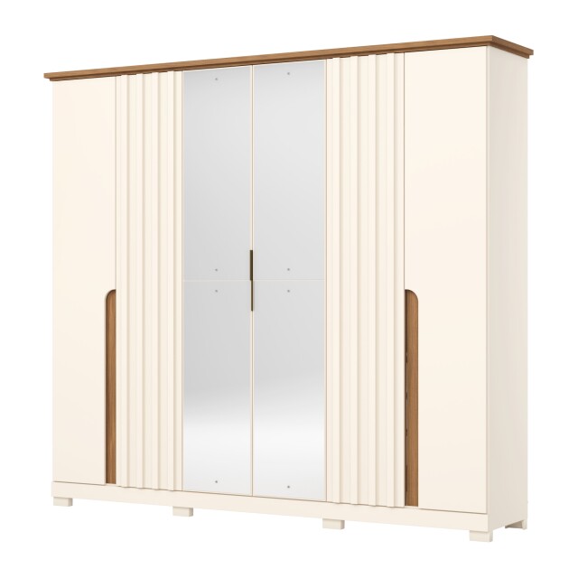 ROPERO NAPOLI 6 PUERTAS 6 CAJONES INTERNOS CON ESPEJO GUARDARROPA CLOSET ARMARIO OFF WHITE