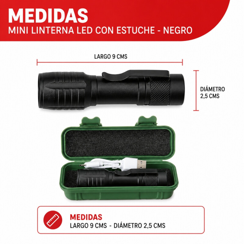 Mini linterna LED con estuche NEGRO