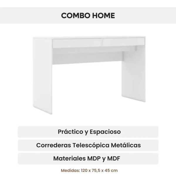 Escritorio ComboHome Mesa 120 cm 2 Cajones Home Office 120cm Blanco 1