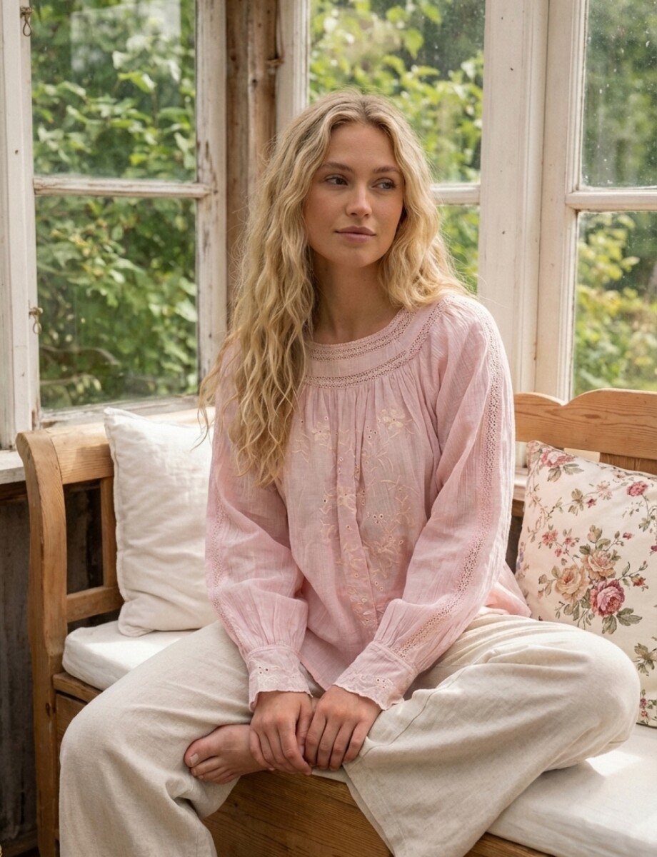 Blusa Algodon Esc Cuadrado - Rosa 