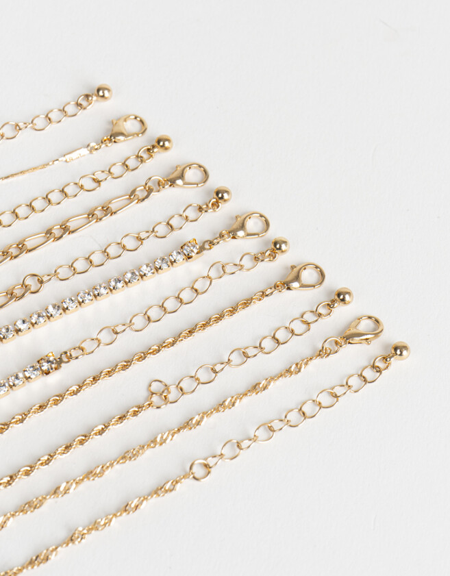 Pulseras Flexibles Sets Multi Cadenas Set De Pulseras Con Strass - Dorado