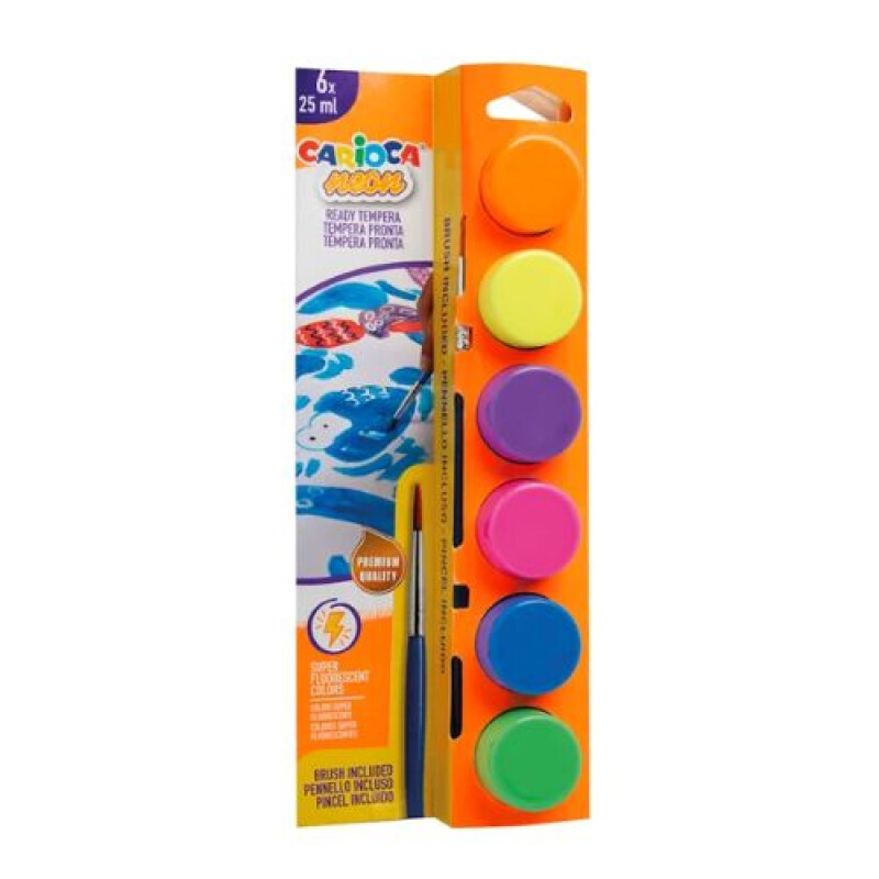 Témperas Carioca con pincel 6 colores Neon