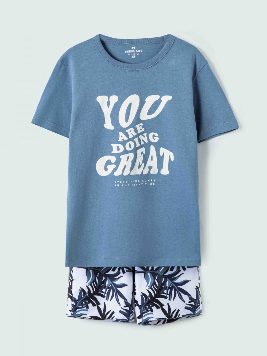 CONJUNTO DE NIÑO CON BERMUDA ESTAMPADA - CELESTE 