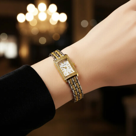 Reloj Pulsera para Mujer Diseño Clásico Elegante con Brillos Dorado