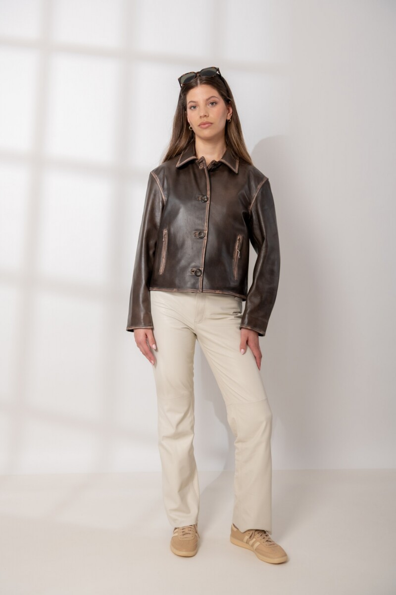 Chaqueta de cuero Luz - Choco gastado 