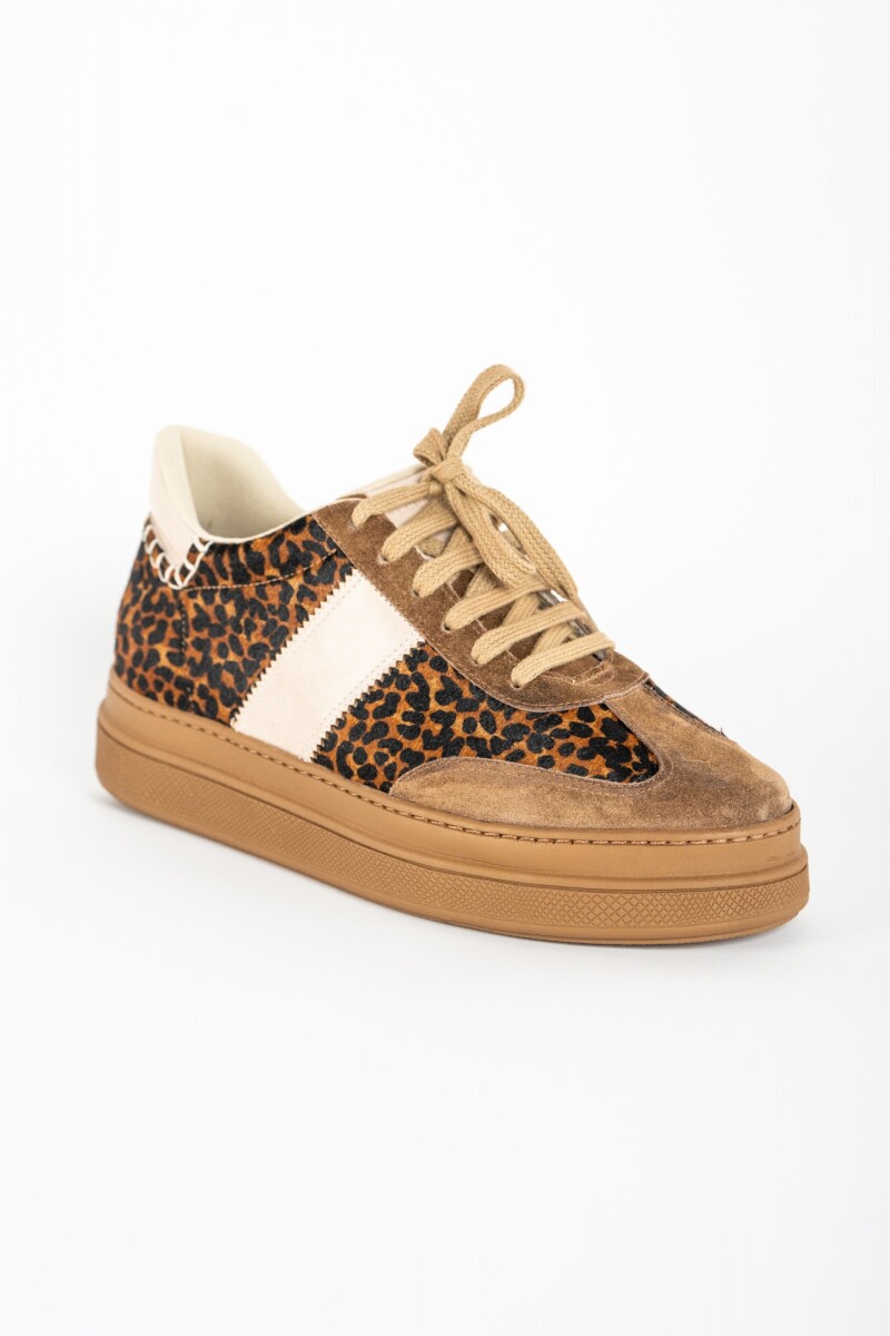 Zapatilla Animal Print Cuero Cafe