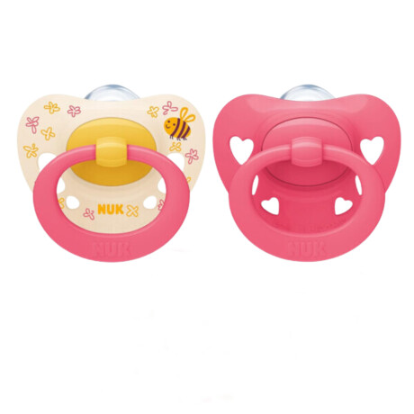 Chupetes Nuk x2 + Porta Chupete Línea Signature 18-36 m Amarillo y rosa