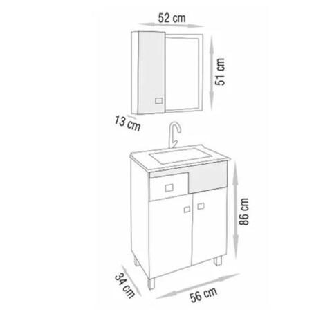 Mueble de Baño de Pie POP (56cm) | Set Blanco con Espejo y Lavatorio Mueble de Baño de Pie POP (56cm) | Set Blanco con Espejo y Lavatorio