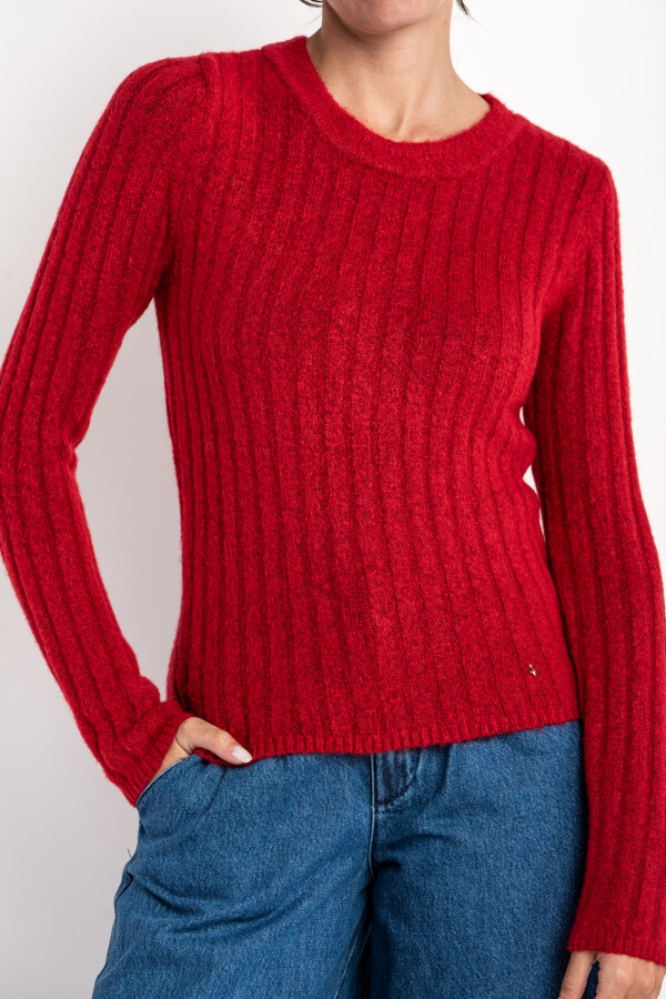 Sweater Grueso Acanalado Rojo