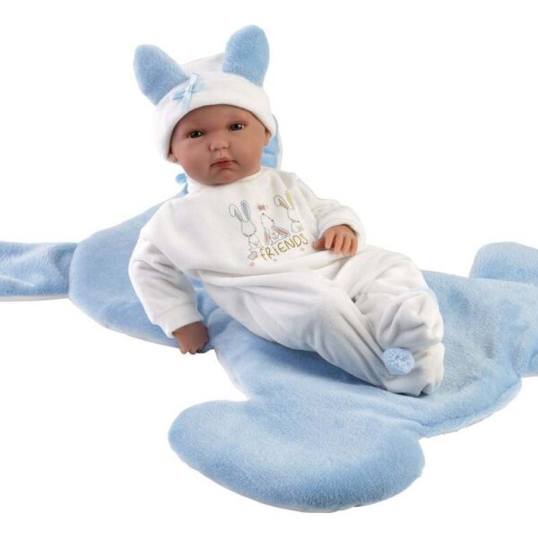 Muñeco Llorens Bebé Recien Nacido Bimbo Conejo Celeste Manta Diseño Bimbo Conejito Celeste
