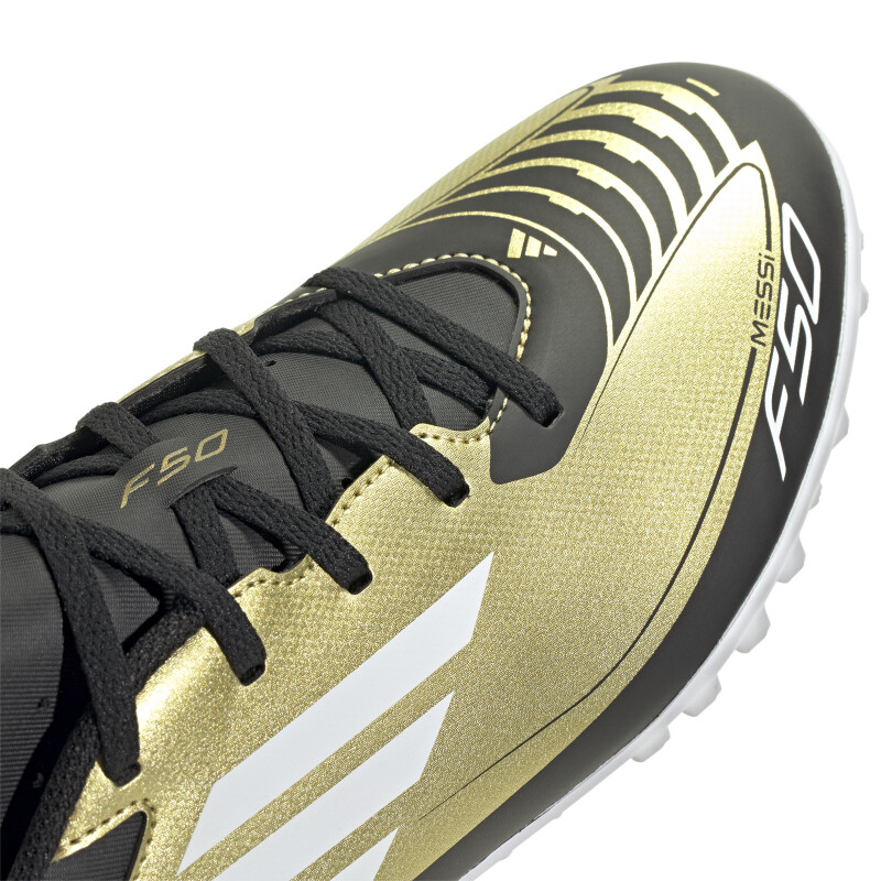 Championes Unisex Adidas Fútbol 5 F50 Club Messi TF Dorado - Negro - Blanco