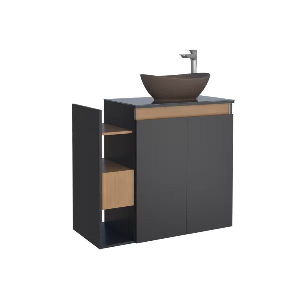 Mueble de baño suspendido Lotus Negro 80 cm con tapa de vidrio sin bacha Mueble De Baño Suspendido Lotus Negro 80 Cm Con Tapa De Vidrio Sin Bacha