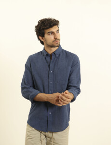 011665 CAMISA DE LINO HARRINGTON LABEL Azul Piedra