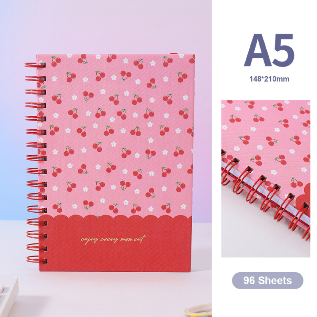 Cuaderno Tapa Dura Cherry - A5 - 96 Hojas A Rayas - Rosa 