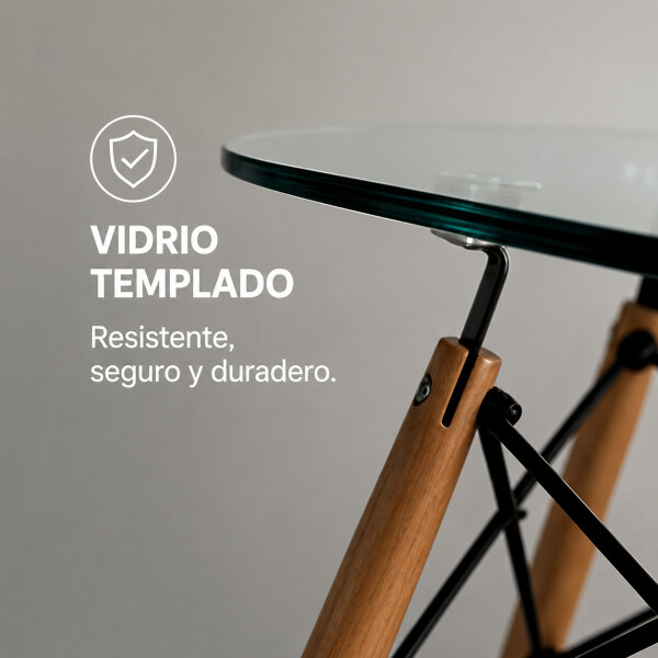 Mesa Comedor ComboHome Eames Redonda Vidrio 90 Cm Premium Transparente