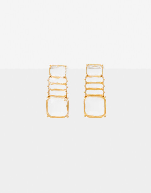 Aros Colgantes Largos Strass Aros Largos Glass - Dorado Oro Amarillo