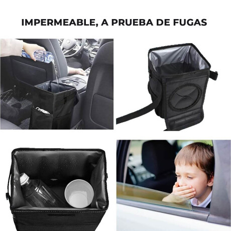 Papelera Cesto Basurero Auto Con Tapa Y Bolsillos Negro