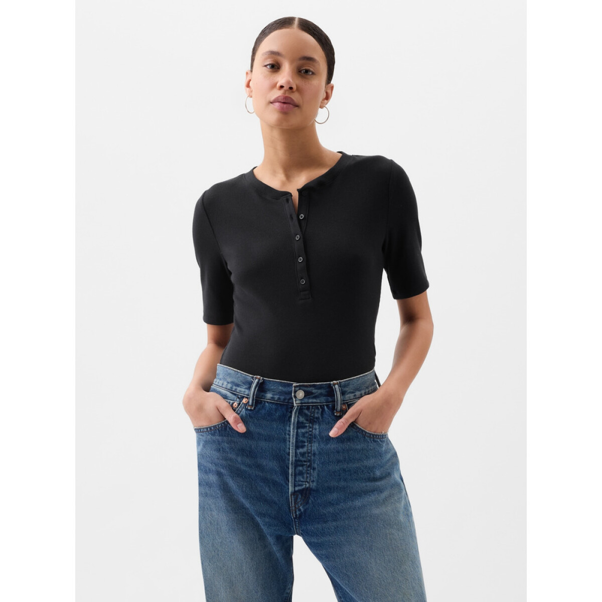 V-SS RIB HENLEY - TRUE BLACK 