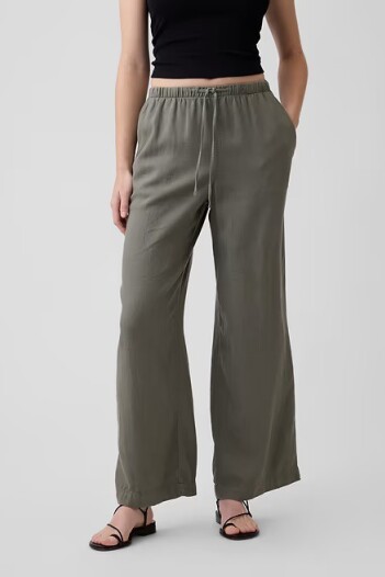 Pantalón De Lino Wide Mujer Mesculen Green