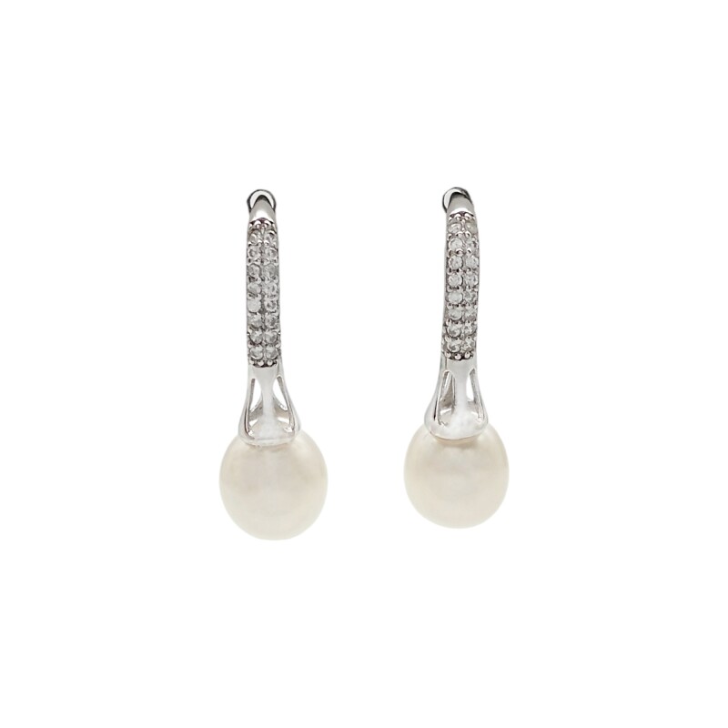Caravanas Perlas-Plata 925-Con Perla y Zirconia-CA3212 conperla
